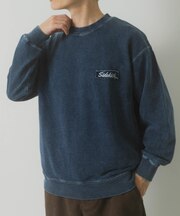 ワンポイント刺繍スウェットデニムトップス