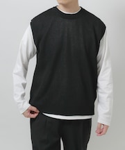 ワッフルニットベスト＋ロングTシャツSET