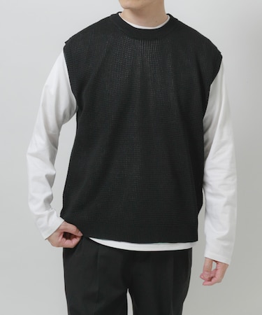 ワッフルニットベスト+ロングTシャツSET