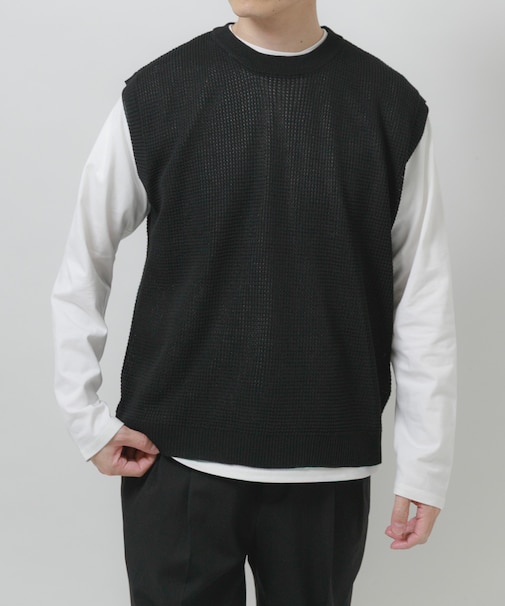 ワッフルニットベスト+ロングTシャツSET