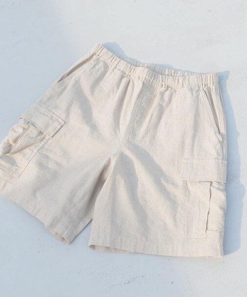 『セットアップ対応』天然素材リネンコットンイージーカーゴショーツ