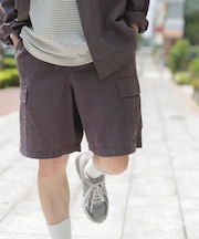 『セットアップ対応』天然素材リネンコットンイージーカーゴショーツ