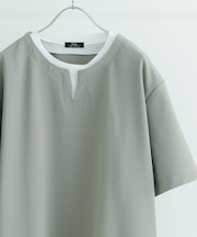 『イージーケア／吸水速乾』高機能ワッフル フェイクレイヤーキーネックTシャツ