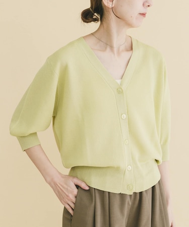 Vネックハーフスリーブニットカーディガン