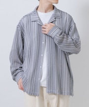 マルチストライプレースオープンカラーシャツ