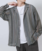 マルチストライプレースオープンカラーシャツ