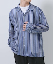 マルチストライプレースオープンカラーシャツ