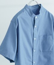 TCインディゴ バンドカラー半袖シャツ