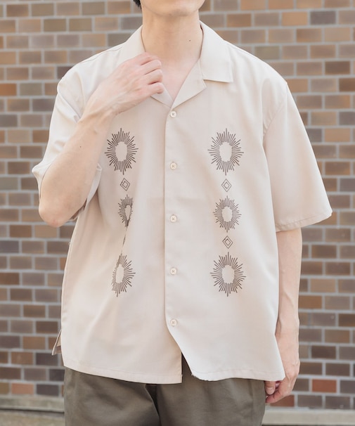 モチーフ刺繍ドライタッチ 半袖シャツ