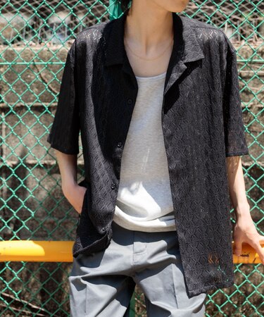 ジオメレースオープンカラー半袖シャツ