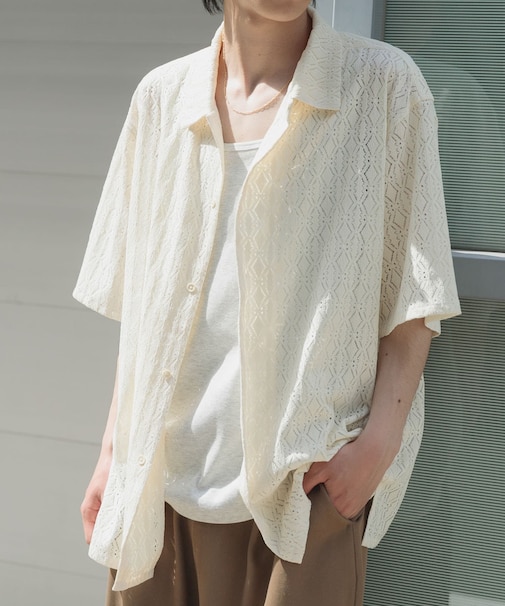 ジオメレースオープンカラー半袖シャツ