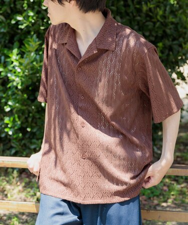 ジオメレースオープンカラー半袖シャツ