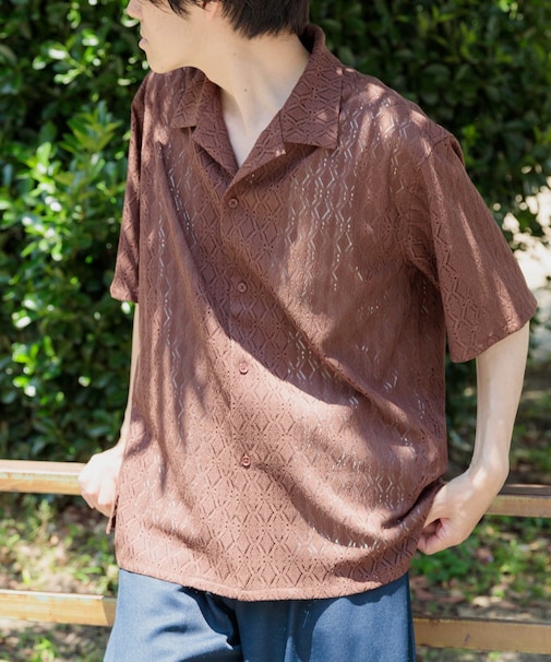 ジオメレースオープンカラー半袖シャツ