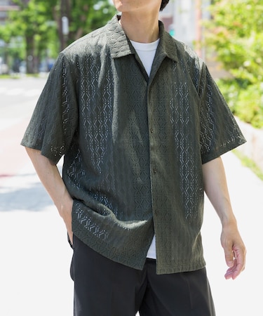 ジオメレースオープンカラー半袖シャツ