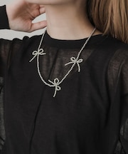 メタルビーズリボンネックレス