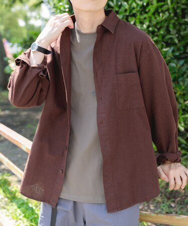 『セットアップ対応』天然素材リネンコットンレギュラーカラーシャツ