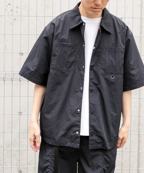 『撥水／イージーケア／接触冷感／UVカット』タスランナイロンスナップボタン半袖シャツ