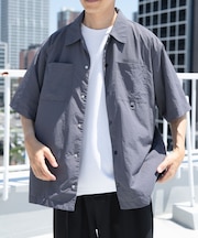 『撥水／イージーケア／接触冷感／UVカット』タスランナイロンスナップボタン半袖シャツ