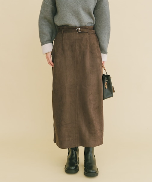『イージーケア』ベルト付きフェイクスエードスカート