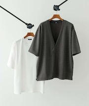 ジャガード5分袖カーディガン+ポンチTシャツセット