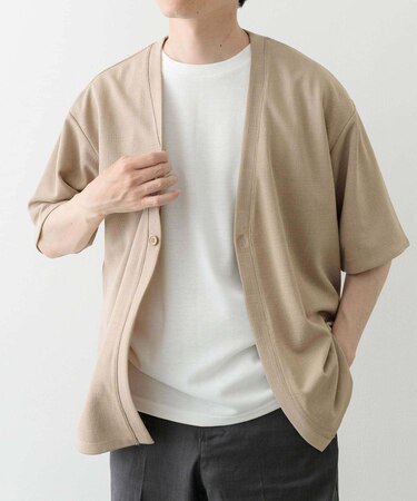 ジャガード5分袖カーディガン+ポンチTシャツセット