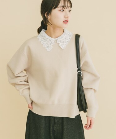 衿レーススウェットライクニット