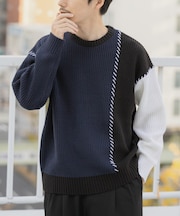 ブランケットステッチ パッチワークニット