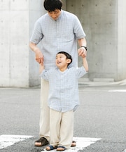 『親子リンク』シルケットリネンバンドカラーシャツ(KIDS)
