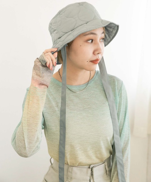 リボン付きキルティングバケットHAT