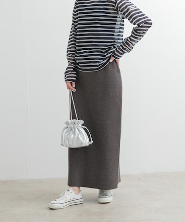 リネン混ニットストレートスカート