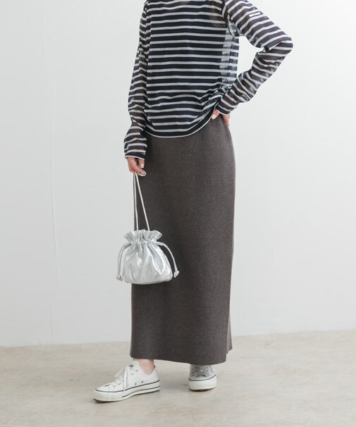 リネン混ニットストレートスカート
