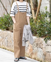 製品染めジップデザインサロペット