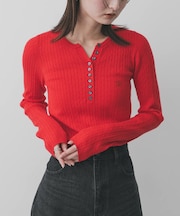 『洗濯可』シシュウヘンリーネックミニケーブルセーター