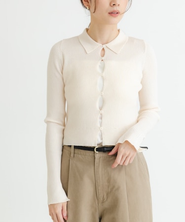 シャツカラーリブニットカーディガン