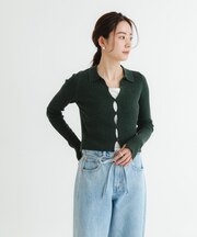 シャツカラーリブニットカーディガン