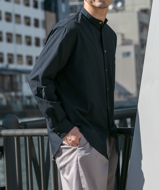 『蓄熱 ／ XLサイズあり』アーバンリラックスサーモネルバンドカラーシャツ