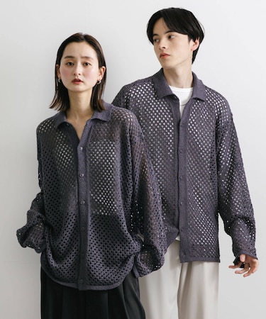 『ユニセックス』メッシュ衿付きカーディガン