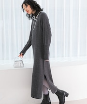 ヤク混サイドスリット畦ニットワンピース