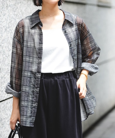 シアーチェックオーバーシャツ