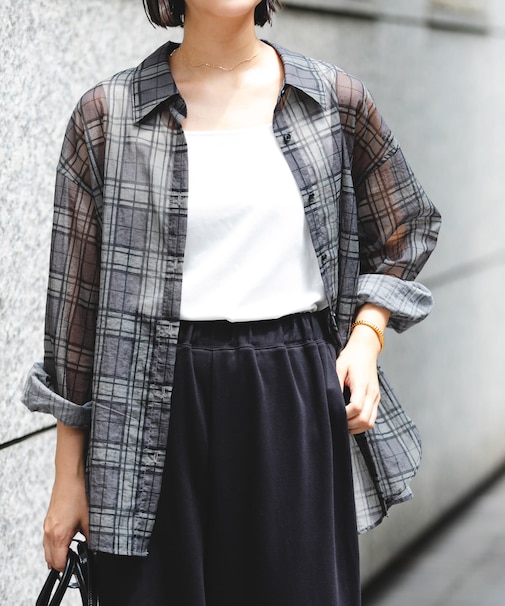 シアーチェックオーバーシャツ