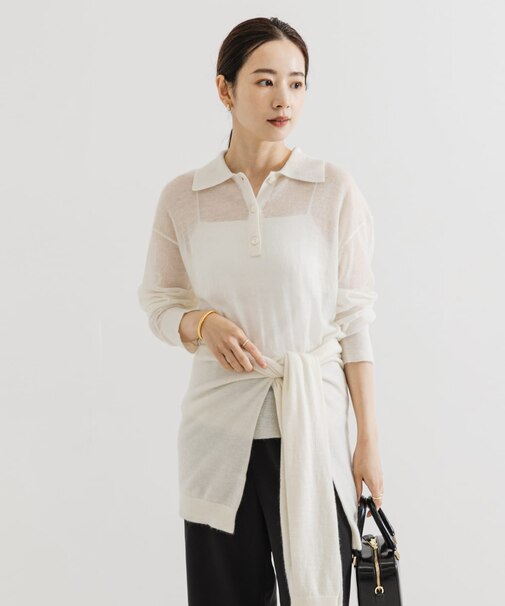 ヘアリーポロ衿付きニット