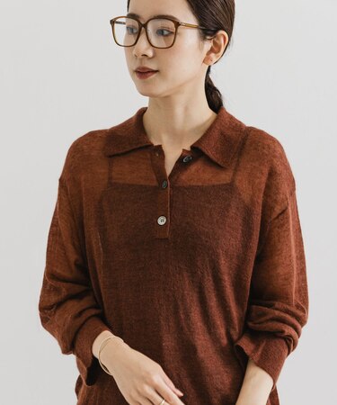 ヘアリーポロ衿付きニット