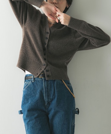 カシミヤ強縮Vネックカーディガン