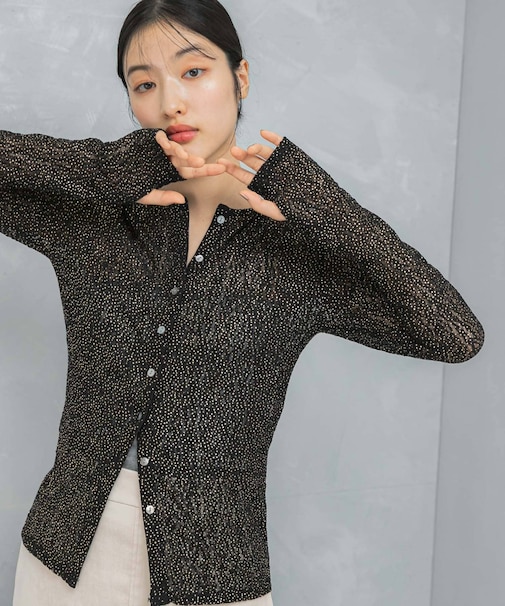 ラメレースカットソー