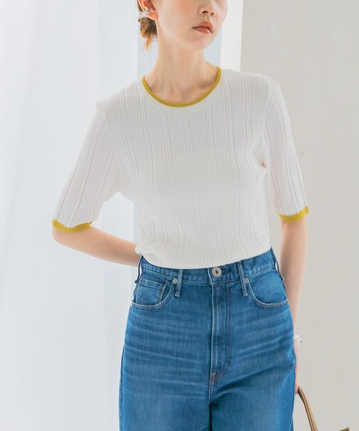 アンチピリングバイカラーリブニット