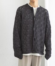 ケーブルメッシュクルーネックカーディガン