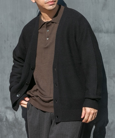 『XLサイズあり』ハミルトンウールガーター編みVネックカーディガン