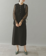 チュールカーディガン×レイヤードワンピース