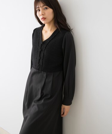 F by ROSSO ツイードドッキングワンピース