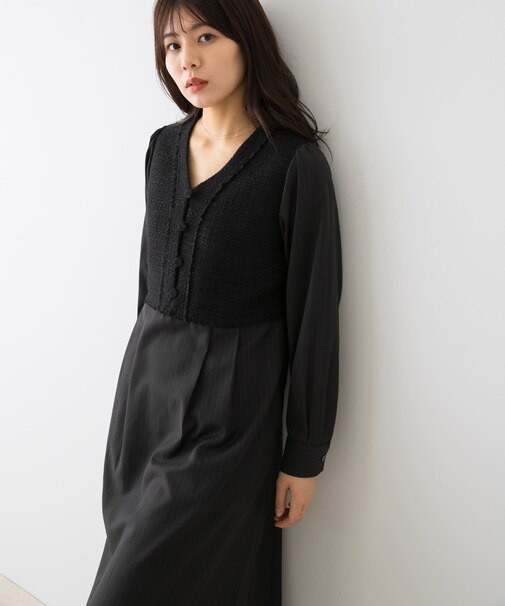 F by ROSSO ツイードドッキングワンピース